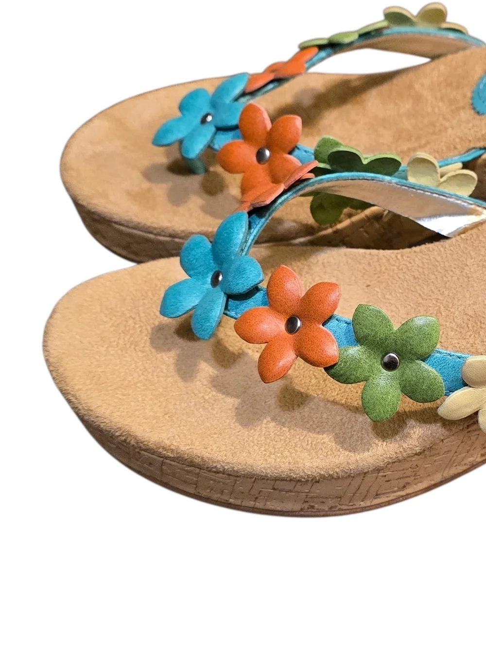 Steve Madden Women Cork Platform Wedge Sandals Sz 7 Flowers Vacation Resort Boho - Picture 3 of 9